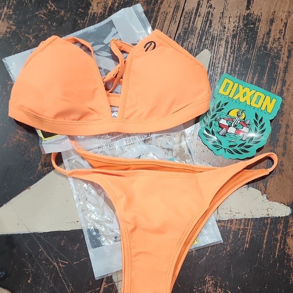 Dixxon Orange Tanning Suit Bikini Top Bottom New 🧡